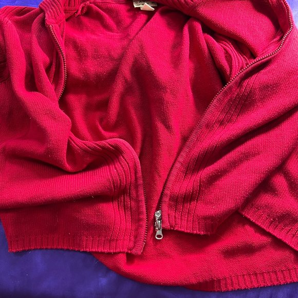 VTG📌Casual W.E.A.R Cotton Blend 2-Way Zipper Fire Red Cardigan with Collar - Picture 10 of 16